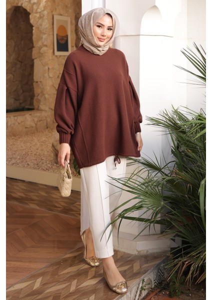 Kahverengi Bisiklet Yaka Keçe Kazak fiyatları