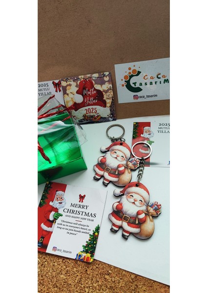 Yılbaşı Temalı Ahşap Uv Baskı Anahtarlık ve Çanta Süsü Seti, 5'li, Noel Hediyesi fiyatları