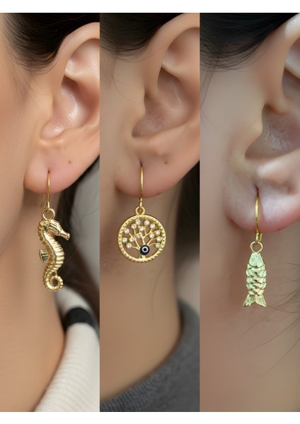 Trend Sembol Figürlü 3’lü Kadın Küpe Set