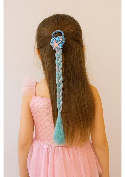 Mavi Lastik Tokalı Tek Örgü Peruk Saç Toka Deniz Kızı Tokası 38CM fiyatları