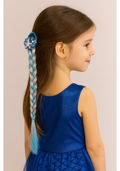 Mavi Lastik Tokalı Tek Örgü Peruk Saç Toka Deniz Kızı Tokası 38CM fırsatları
