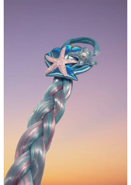 Mavi Lastik Tokalı Tek Örgü Peruk Saç Toka Deniz Kızı Tokası 38CM indirimleri