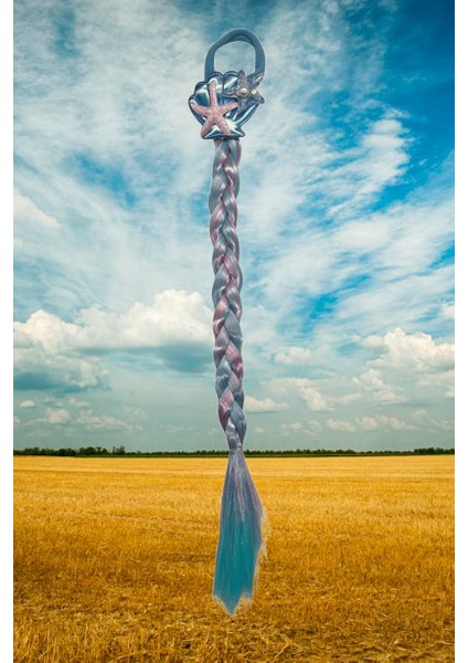 Mavi Lastik Tokalı Tek Örgü Peruk Saç Toka Deniz Kızı Tokası 38CM