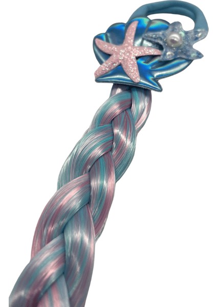 Mavi Lastik Tokalı Tek Örgü Peruk Saç Toka Deniz Kızı Tokası 38CM