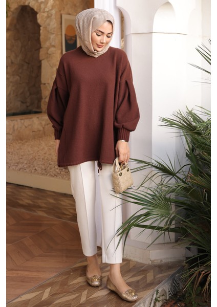 Kahverengi Bisiklet Yaka Keçe Kazak fırsatları