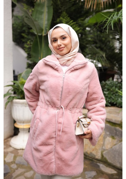 Pudra Beli İpli Flato Cepli Fermuarlı Peluş Mont fırsatları