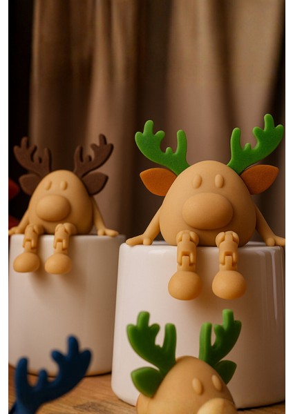 3’lü Renkli Mini Ren Geyiği Dekor Seti, Yılbaşı ve Noel Süsü, Masa ve Ev Dekoru