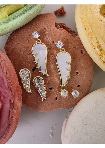 6'lı Kanat Sedefli Zirkon Taşlı Çelik Küpe Seti