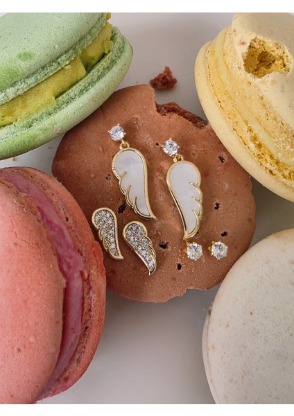 6'lı Kanat Sedefli Zirkon Taşlı Çelik Küpe Seti fiyatları