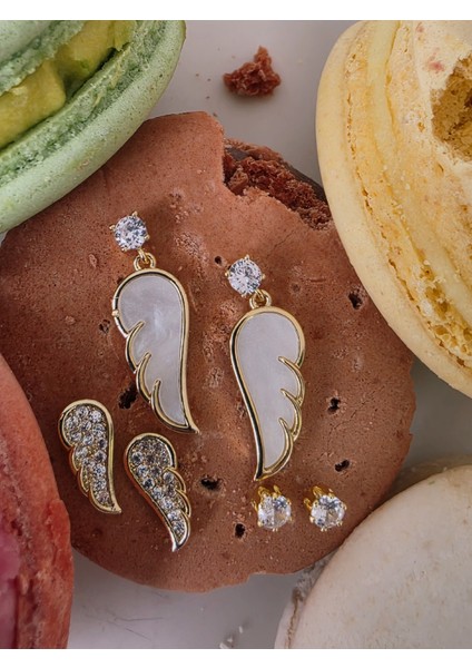 6'lı Kanat Sedefli Zirkon Taşlı Çelik Küpe Seti modelleri