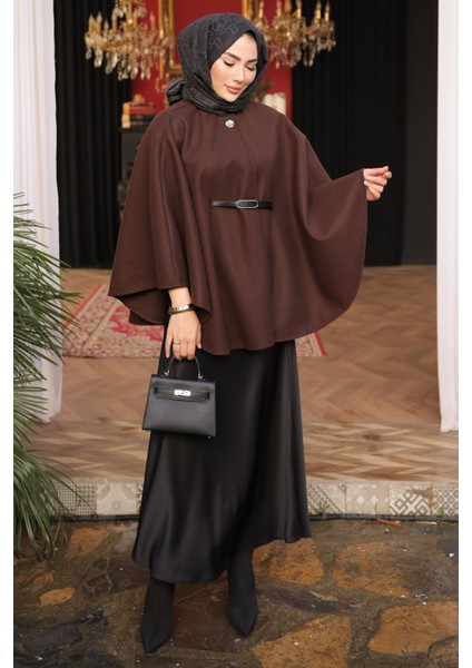 Kahverengi Kemerli Kaşe Panço modelleri