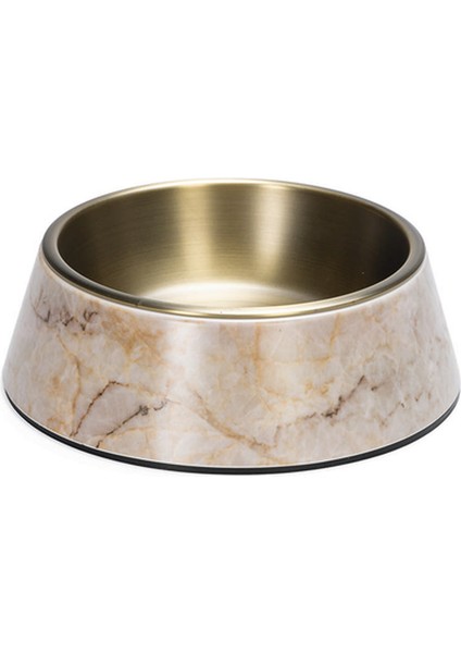 Sptrns Beeztees Dbl Köpek Mama Su Kabı, Mat Altın Rengi Paslanmaz Çelik, Bej Mermer Görünümlü, 17,5cm, 350M
