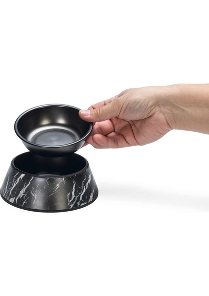 Sptrns Beeztees Dbl Köpek Mama Su Kabı, Mat Siyah Paslanmaz Çelik, Siyah Mermer Görünümlü, 14CM, 160ML fiyatları