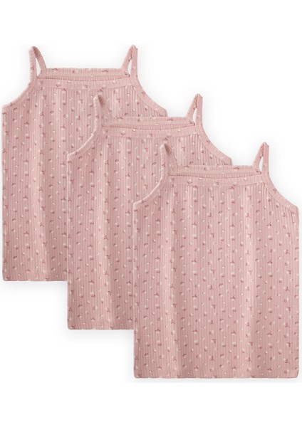 Ip Askılı Kız Atlet Üçlü Pudra Çiçek Desenli