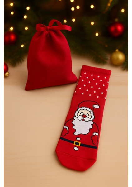 Unisex Yılbaşı Çorabı, Kese Detaylı, 17X17 Cm, Hediye Için Ideal