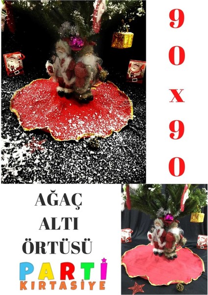 Kırmızı 90X90 Ağaç Altı Örtüsü, Yılbaşı Dekorasyonu Için Şık ve Renkli Seçenek