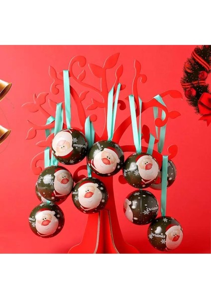 Yeşil Yılbaşı Metal Çam Ağacı Süsü Topu Sürpriz Hediye Kutusu Noel Baba Desenli