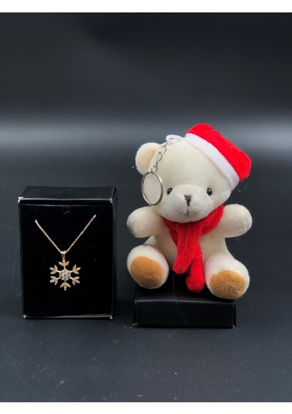 Yılbaşı Temalı Ayıcık Anahtarlık ve Kar Tanesi Kolye Hediye Seti