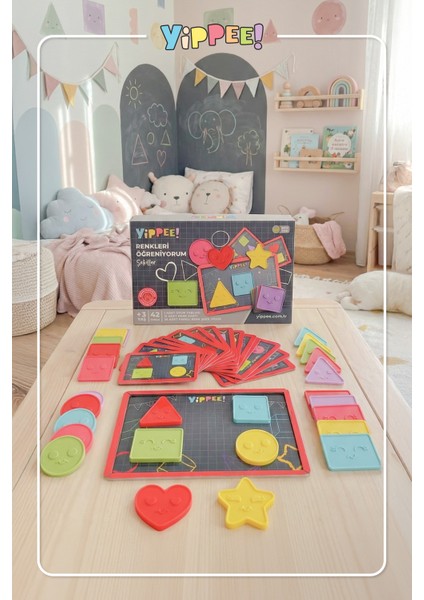Renkleri Öğreniyorum - Şekiller Serisi | Renk Eşleştirmeli Eğitici Oyun Seti (42 Parça)