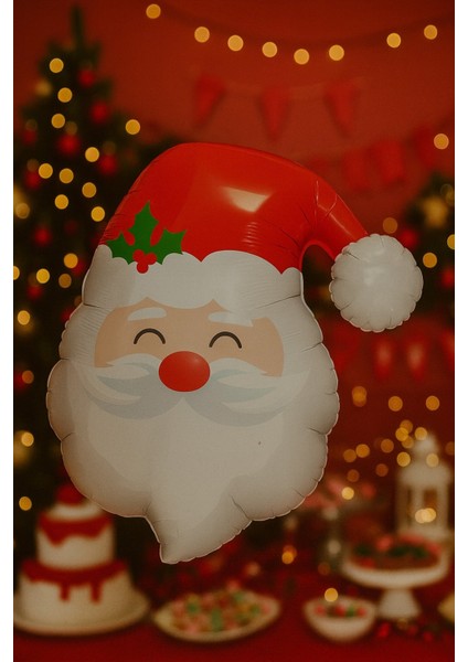 Parlak Noel Baba Balon 55 Cm, Yılbaşı Partisi Dekoru, Helyum Uyumlu