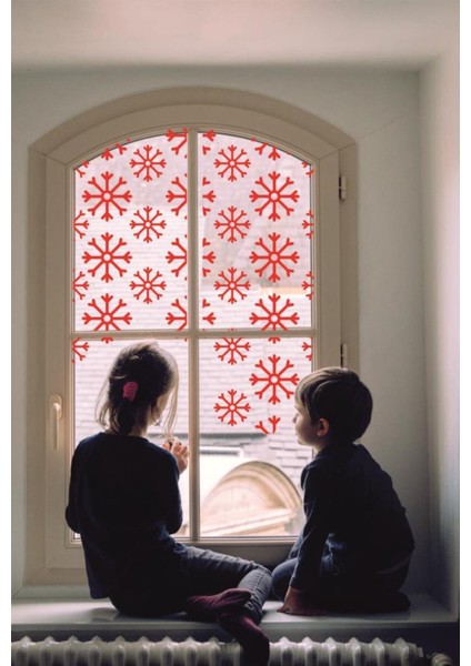 Yılbaşı Temalı 55 Parça Kırmızı Vitrin Cam Sticker Dekorasyonu