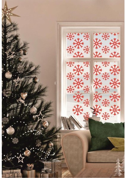 Yılbaşı Temalı 55 Parça Kırmızı Vitrin Cam Sticker Dekorasyonu fiyatları