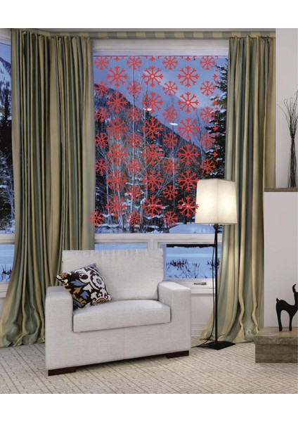 Yılbaşı Temalı 55 Parça Kırmızı Vitrin Cam Sticker Dekorasyonu modelleri