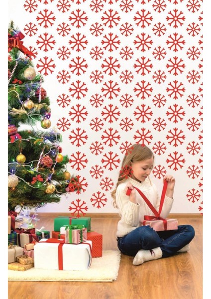 Yılbaşı Temalı 55 Parça Kırmızı Vitrin Cam Sticker Dekorasyonu fırsatları