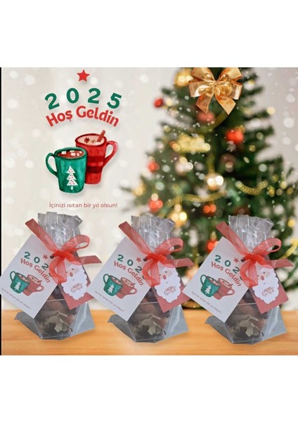 3 Adet Yılbaşı Temalı Bitki Çayı, Kış Çayı, Mika Kutuda Noel Etiketli Hediye