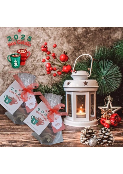 3 Adet Yılbaşı Temalı Bitki Çayı, Kış Çayı, Mika Kutuda Noel Etiketli Hediye modelleri