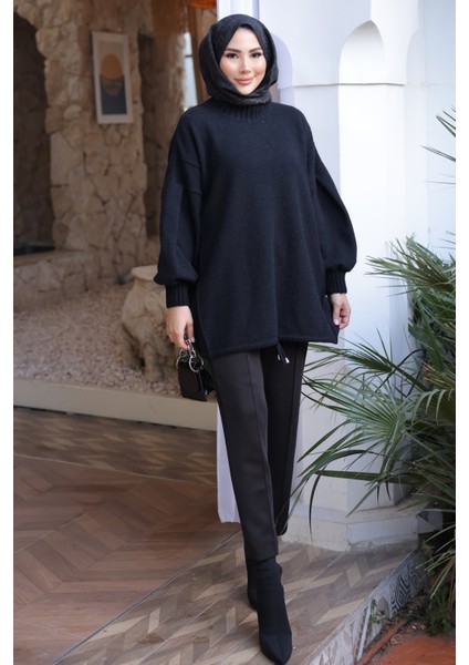 Siyah Bisiklet Yaka Keçe Kazak fiyatları