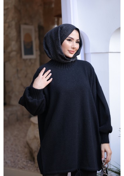 Siyah Bisiklet Yaka Keçe Kazak modelleri