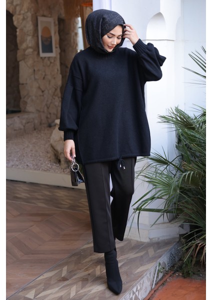 Siyah Bisiklet Yaka Keçe Kazak fırsatları