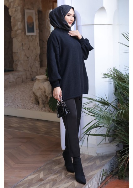 Siyah Bisiklet Yaka Keçe Kazak indirimleri