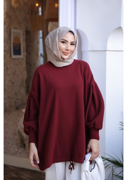 Bordo Bisiklet Yaka Keçe Kazak