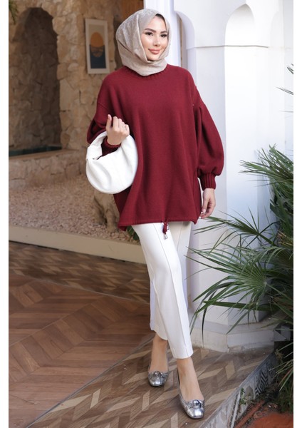 Bordo Bisiklet Yaka Keçe Kazak fiyatları