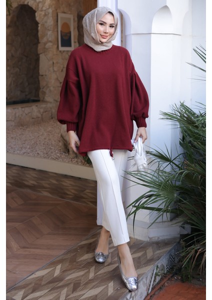 Bordo Bisiklet Yaka Keçe Kazak fırsatları