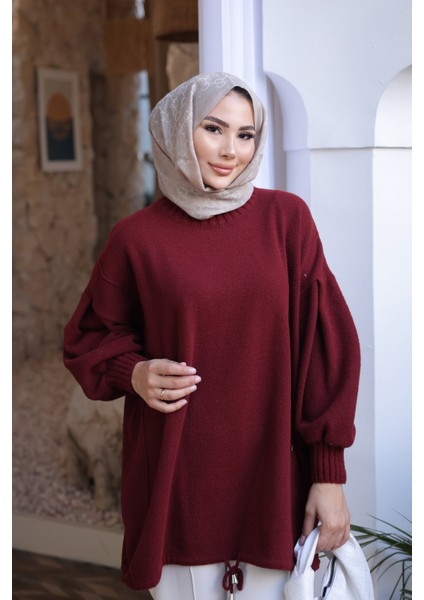 Bordo Bisiklet Yaka Keçe Kazak indirimleri