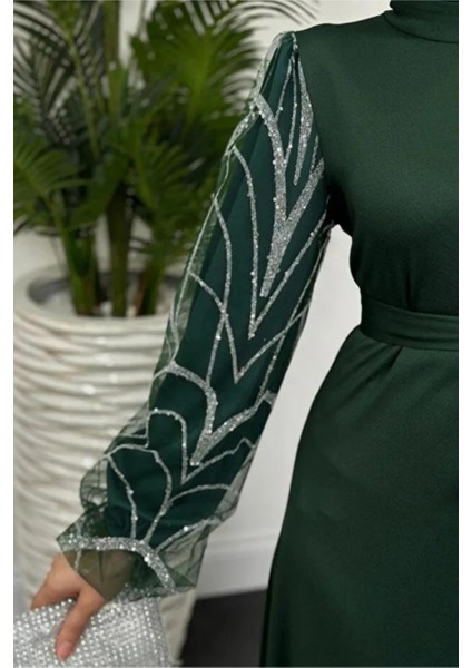 Angelica Kolları Simli Tesettür Abiye- Zümrüt fırsatları