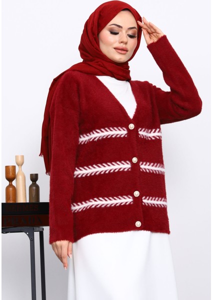 Bordo V Yaka Angora Yumoş Hırka fiyatları