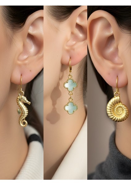 Trend Sembol Figürlü 3’lü Kadın Küpe Set