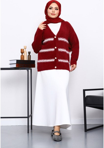 Bordo V Yaka Angora Yumoş Hırka fırsatları