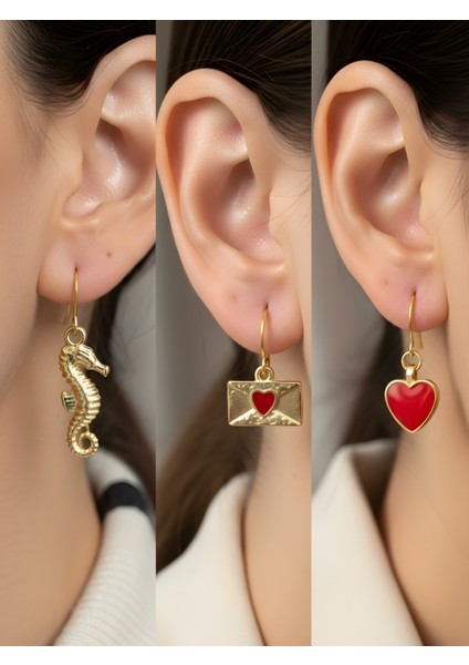 Trend Sembol Figürlü 3’lü Kadın Küpe Set