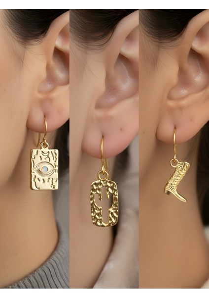 Trend Sembol Figürlü 3’lü Kadın Küpe Set