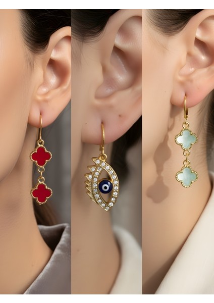 Trend Sembol Figürlü 3’lü Kadın Küpe Set