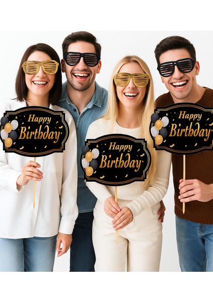 Konuşma Balonu 5li Happy Birthday Siyah Temalı Bal