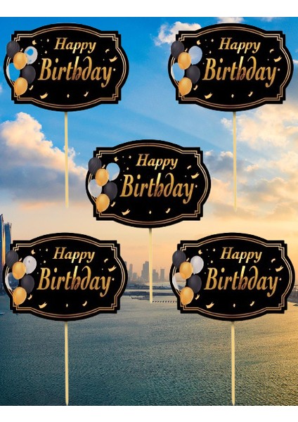 Konuşma Balonu 5li Happy Birthday Siyah Temalı Bal