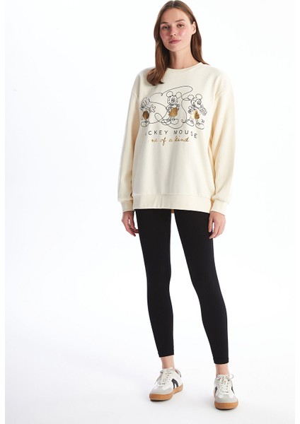 Yeni Sezon Bisiklet Yaka Mickey Mouse Baskılı Oversize Kadın Kalın Sweatshirt modelleri