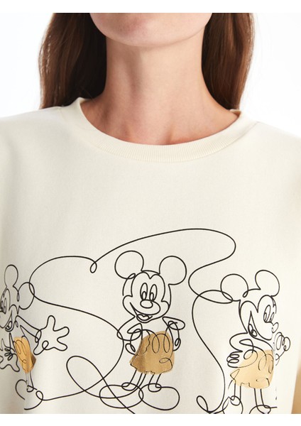 Yeni Sezon Bisiklet Yaka Mickey Mouse Baskılı Oversize Kadın Kalın Sweatshirt fırsatları