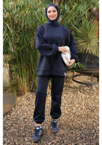Koyu Lacivert Armalı Tunik Pantolonlu Takım